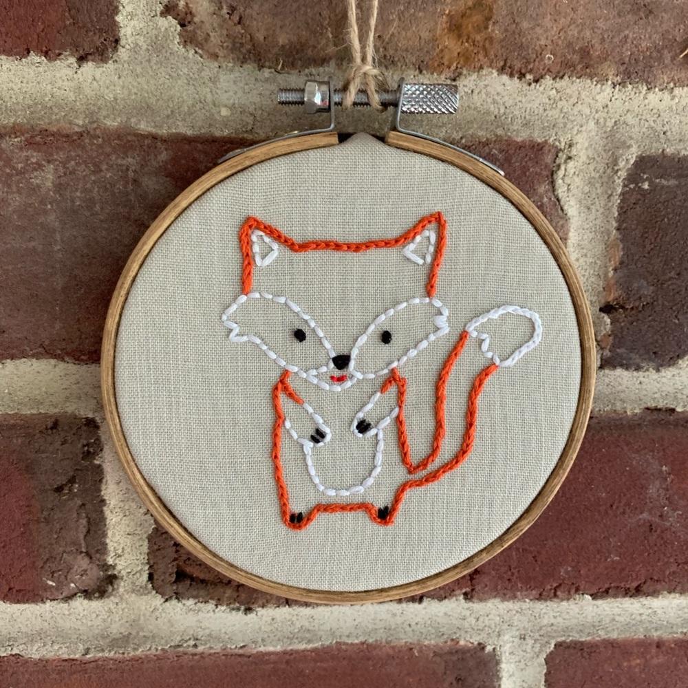 Hand Embroidered Woodland Fox 4” hoop